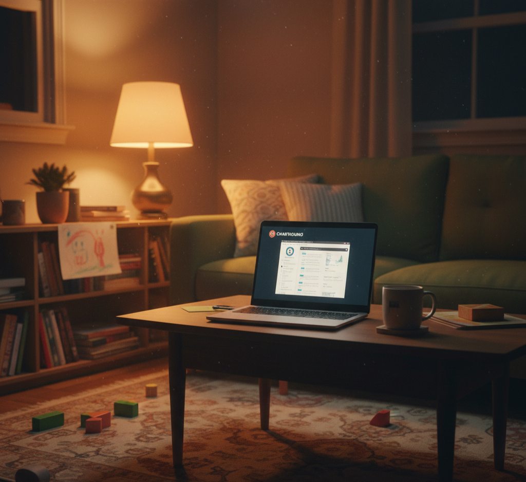 Late night charting - laptop open with lamp